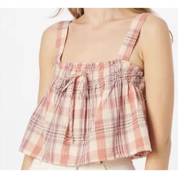 American Eagle pink plaid crop tank top size medium - Picture 1 of 5